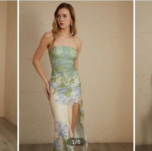 #4 Monet Strapless Floral Dress - Green and Blue